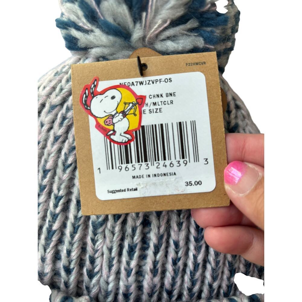 The North Face Kids White Cozy Chunky-Knit Fleece-Lined Pom-Pom Beanie One Size - Picture 5 of 5
